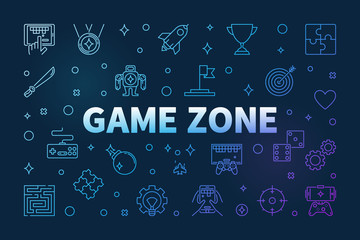 Game Zone vector colored outline horizontal illustration on dark background