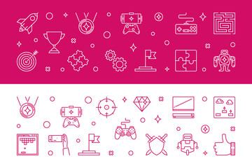 Games banners. Vector Game concept horizontal illustration in thin line style