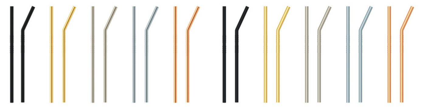 Set metal straw for drinks. Ecological material.