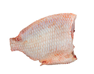 Fresh raw red tilapia filleted fishes isolated on white background. (Clipping path inside)