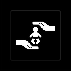 Baby in hand icon, care or protection illustration icon on dark background