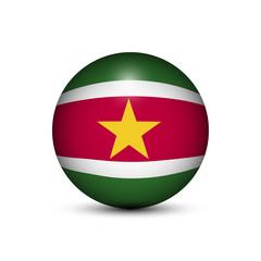 Flag of Suriname in the form of a ball isolated on white background.