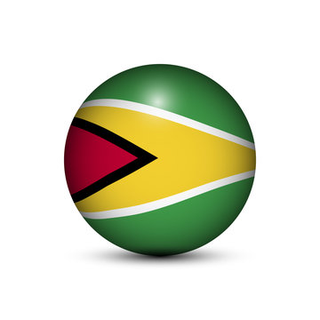 Flag of Guyana in the form of a ball isolated on white background.