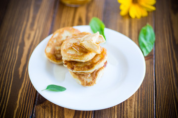 sweet fried fritters with apple jam in a plate