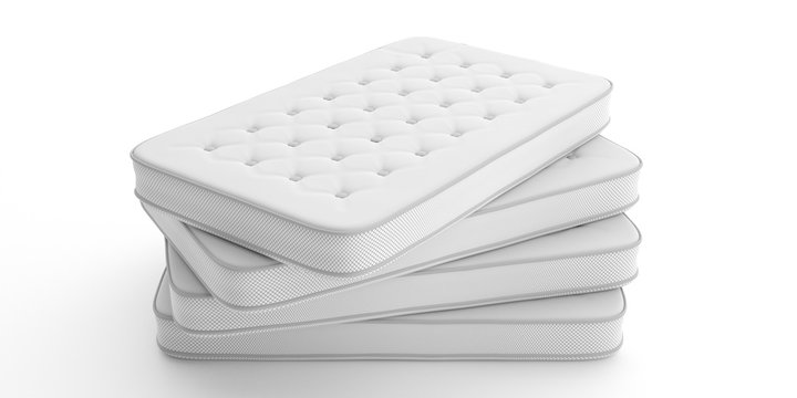 Mattresses stack isolated on white background. 3d illustration