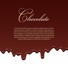 Chocolate seamless pattern template, lorem ipsum text. Drip dark chocolate isolated white background. Sweet melting food. Dripping 3d liquid design. Drop melted candy. Milk choco. Vector illustration