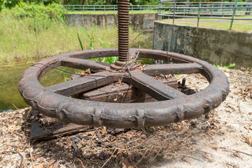 The Wheel of the Valve on the old dam in Khao Lak, Thailand. Close up.