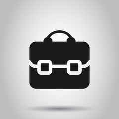 Briefcase sign icon in flat style. Suitcase vector illustration on isolated background. Baggage business concept.