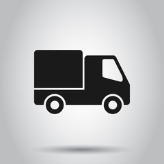 Delivery truck sign icon in flat style. Van vector illustration on isolated background. Cargo car business concept.