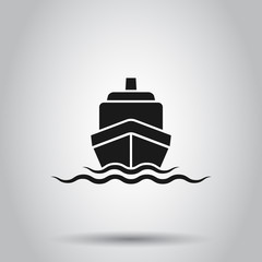 Ship cruise sign icon in flat style. Cargo boat vector illustration on isolated background. Vessel business concept.