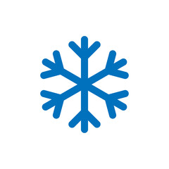 Snowflake sign. Blue Snowflake icon isolated on white background. Snow flake silhouette. Symbol of snow, holiday, cold weather, frost. Winter design element. Vector illustration