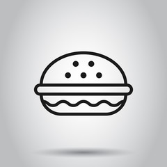 Burger sign icon in flat style. Hamburger vector illustration on isolated background. Cheeseburger business concept.