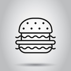 Burger sign icon in flat style. Hamburger vector illustration on isolated background. Cheeseburger business concept.