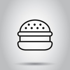 Burger sign icon in flat style. Hamburger vector illustration on isolated background. Cheeseburger business concept.