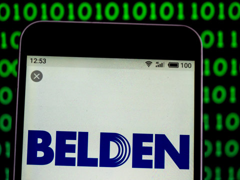Kiev, Ukraine, February 9, 2019, illustrative editorial.  Belden Company  logo seen displayed on smart phone