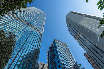 Obraz premium low angle view of skyscrapers in city of China.