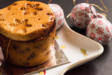 closeup view christmas mini cake on star shape plate with decorations