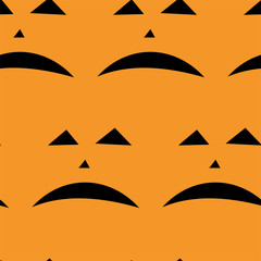 Naklejka premium Seamless pattern with halloween carved jack faces silhouettes on black background. Can be used for scrapbook digital paper, textile print, page fill. Vector illustration