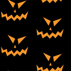 Fototapeta premium Seamless pattern with halloween carved jack faces silhouettes on black background. Can be used for scrapbook digital paper, textile print, page fill. Vector illustration