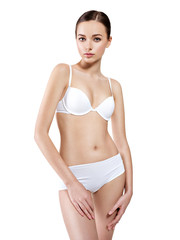 Fototapeta premium Beautiful woman with perfect body in white underwear