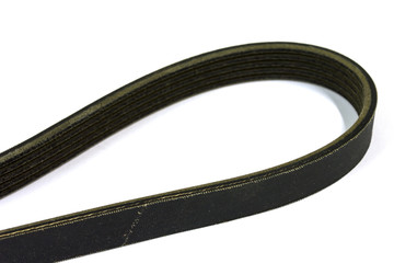 New drive belt on white background, Isolated, V-shaped belt.