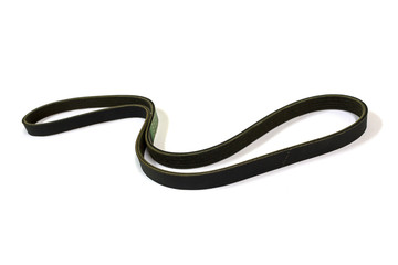 New drive belt on white background, Isolated, V-shaped belt.