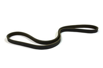 New drive belt on white background, Isolated, V-shaped belt.