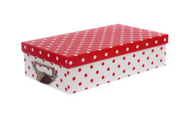 Red white poka dot box isolate on white background
