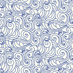 Japanese, Chinese ocean waves, clouds seamless pattern