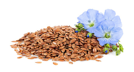 heap of flax seeds and flowers