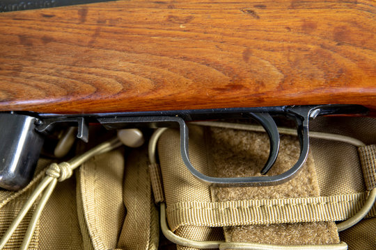 close up of a carbine sks. Assault rifle. Historic weapon