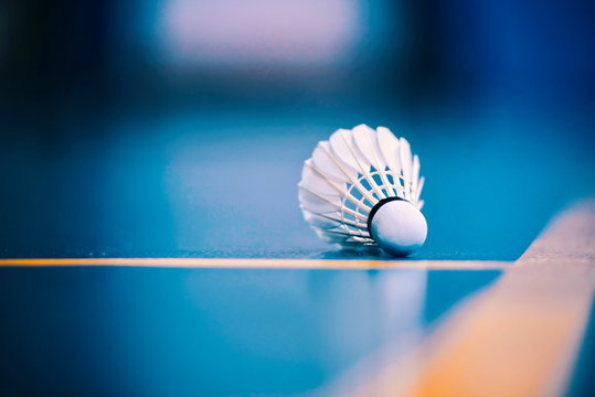 badminton racket and shuttlecock on strings