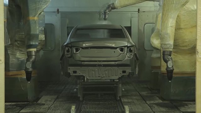 industrial robots, car body paint (time-lapse)