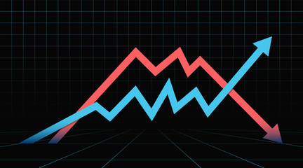 Up and down arrows. Stock exchange concept show about profit and loss trading of trader. © Eightshot Studio