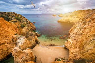 Submarino Beach ("Praia do submarino " in portuguese), located in Alvor, region of Algarve, Portugal. Praia do Submarino, beautiful remote beach in Alvor, Algarve, Portugal.