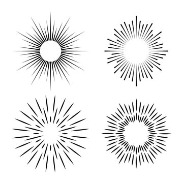 Simple ray set. Hand drawn geometry gold burst sun star rays vector minimal radial line art icons