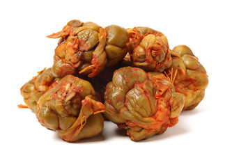 hot pickled mustard tuber on white background 
