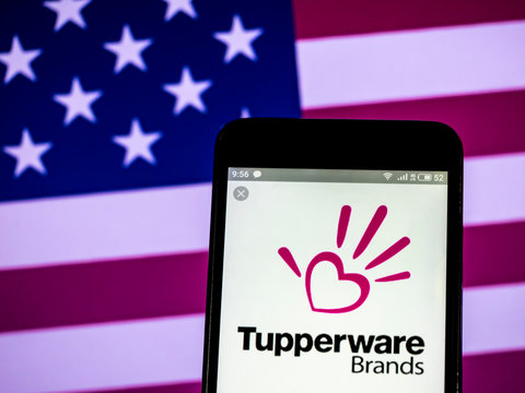 Kiev, Ukraine, February 14, 2019, illustrative editorial.. Tupperware Brands Corporation  logo seen displayed on smart phone