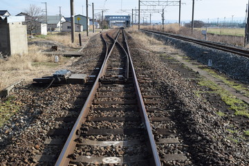 Obraz premium 鉄道線路の分岐ポイント