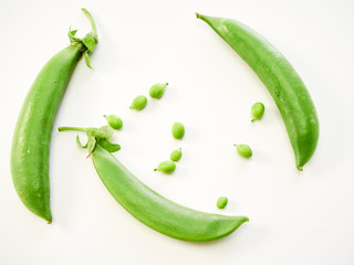 green pea pod In a bamboo container