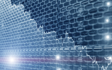 Obraz premium Falling stock chart, financial crisis on data center background.