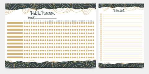 Habits tracker and to-do-list with frame decorated by abstraction. Printable pages for task organization or planning. Eps 10.