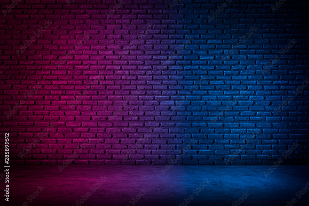 Wall mural Lighting Effect red and blue on brick wall for background party happiness concept , For showing products or placing products