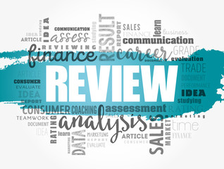 Review word cloud collage, business concept background