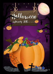 layout design for printing on Halloween, cut the pumpkin candy moonlit night
