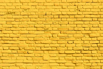 Photo sur Aluminium Mur de briques Mur de briques jaunes, espace de copie, texture de brique, arrière-plan
