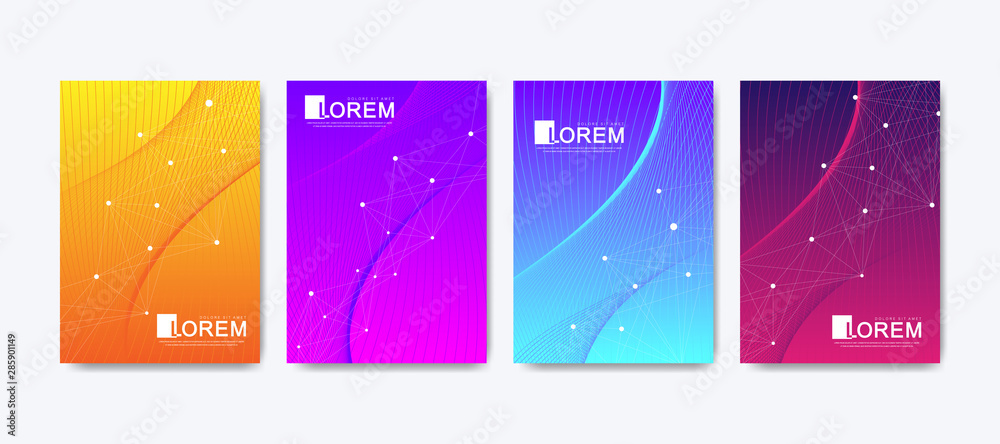 Poster Abstract geometric pattern background with lines texture. Modern colorful abstract gradient pattern background for poster cover design web brochure leaflet flyer banner. Wave shapes bright gradient