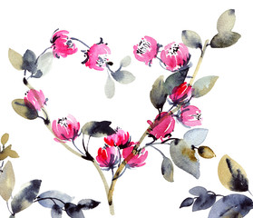 Watercolor floral heart