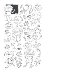 Back to school vector pattern. Education icons for children.