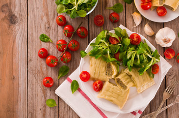 Maultaschen - swabian filled pasta ( ravioli ).